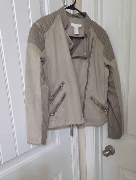 H&M Jackets & Blazers - H&M Light Beige Moto Jacket with Quilted Shoulders